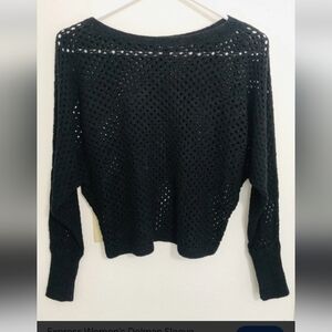 Banana Republic Black Open-Knit Crew Sweater